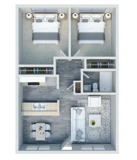 Floor plan for 2 beds, 1 bath, 850 sqft
